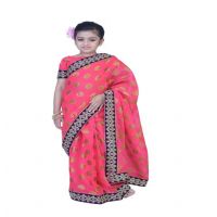 Pazaar Cerise Pink Embroidered Party Kids Wear Saree