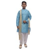 Designer Sky Blue Printed  Kids Kurta Chudihar Set