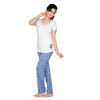 Town Girl-Light Gray Colour Top Blue Spiral Design Pyjama Night Suit