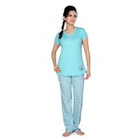 Town Girl-Sky Blue Color Top Printed Pattern Pyjama Night Suit