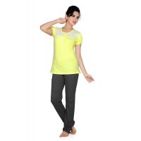 Town Girl-Light Yellow Color Top Solid Pyjama Night Suit