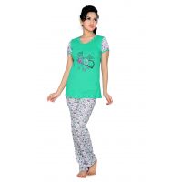 Town Girl-Light Green Color Top Floral Print Pyjama Night Suit