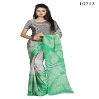 Viva N Diva grey & green colored crepe printed saree