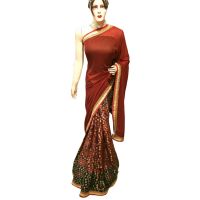 Viva N Diva Red Colored Lycra With Brasso Saree