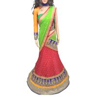 Viva N Diva Red And Green Colored Georgette Saree
