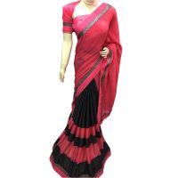 Viva N Diva Red And Black Colored Lycra Saree
