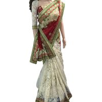 Viva N Diva Red And White Colored Net Brasso With Net Saree