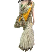 Viva N Diva Yellow And White Colored Net Brasso With Net Saree
