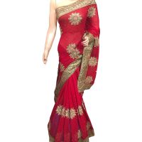 Viva N Diva Red Colored Georgette Saree