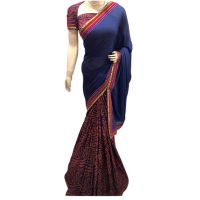 Viva N Diva Blue And Maroon Colored Lycra With Brasso Saree