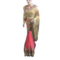 Viva N Diva Pink And Beige Colored Net With Chinon Chiffon Saree