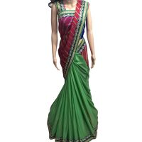 Viva N Diva Red And Green Colored Brasso With Lycra Saree