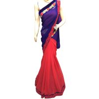 Viva N Diva Blue And Red Colored Georgette Saree