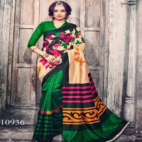 Viva N Diva Green & Beige style Bhagalpuri Silk Printed Saree