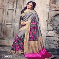 Viva N Diva Grey Colored Bhagalpuri Silk Printed Saree