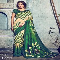 Viva N Diva Beige & Green Colored Bhagalpuri Silk Printed Saree