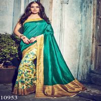 Viva N Diva Green & Cream Colored Bhagalpuri Silk Printed Saree