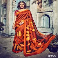 Viva N Diva Orange Colored Bhagalpuri Silk Printed Saree