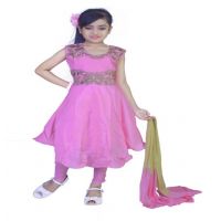 Pazaar Fuchsia Pink  Embroidered Festival Kids Anarkali Suit