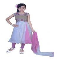 Pazaar Off-white And Persian Pink Embroidered Festival Kids Anarkali Suit