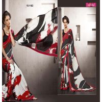 Black  With Red Border Silk Crepe Printed Saree