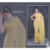Pazaar Light Jonquil Yellow Embroidered Party Saree  With Zari Thread