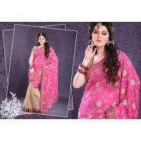 Pazaar Mohini Hot Pink & Papaya Chiffon Foil Georgette Embroidered Saree