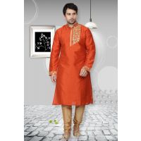 Designer Rust Orange Men Kurta Chudihar Set