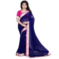 Navy Blue Colored Georgette Saree.