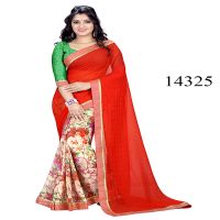 Viva N Diva Red & Beige Colored Marble Georgette Printed Saree