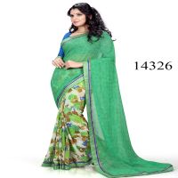 Viva N Diva Green & Off White Colored Marble Georgette Printed Saree