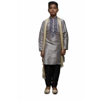 Designer Grey Printed Kids Kurta Chudihar Set