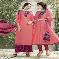 Viva N Diva Peach Colored Satin Cotton Suit.