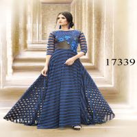 Viva N Diva Blue & Black Colored Satin Net Gown.