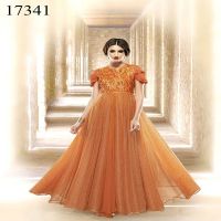 Viva N Diva Orange Colored Net Gown.