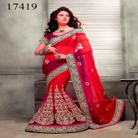 Viva N Diva Red & Pink Colored Georgette Saree