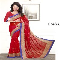 Viva N Diva Red Colored Chiffon Saree