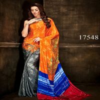 Viva N Diva Orange Colored Silk Crepe Printed Saree