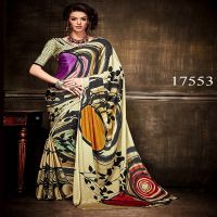 Viva N Diva Beige Colored Silk Crepe Printed Saree