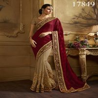 Viva N Diva Maroon And Beige Colored Georgette And Crush Saree