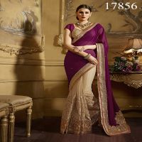 Viva N Diva Magenta And Beige Colored Georgette And Net Saree
