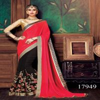 Viva N Diva Pink And Black Colored Satin Silk And Georgette Saree