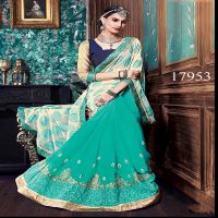 Viva N Diva Green And Beige Colored Chiffon Jacquard And Georgette Saree