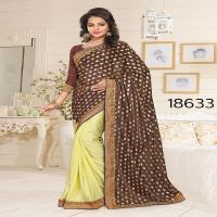 Viva N Diva Brown And Yellow Colored Lycra Saree.