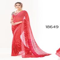 Viva N Diva Peach Colored Pure Georgette Saree.