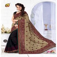 Kangana Chiku & Black Dupion Silk Saree