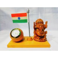 Wooden clock - Office Decor - Ganesh ji - Flag - Table Showpiece 