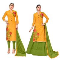 Viva N Diva Yellow Colored Chanderi Cotton Suit