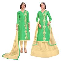 Viva N Diva Green Colored Chanderi Cotton Suit.