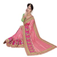 Viva N Diva Peach Colored Banarasi Raw Silk Saree.